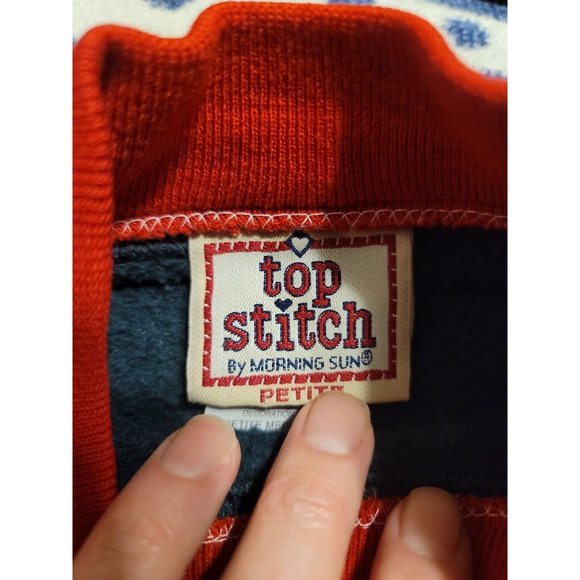 Top Stitch By Morning Sun Petite Green Vintage Sweatshirt Size PM Cardinal Bird - Picture 7 of 8